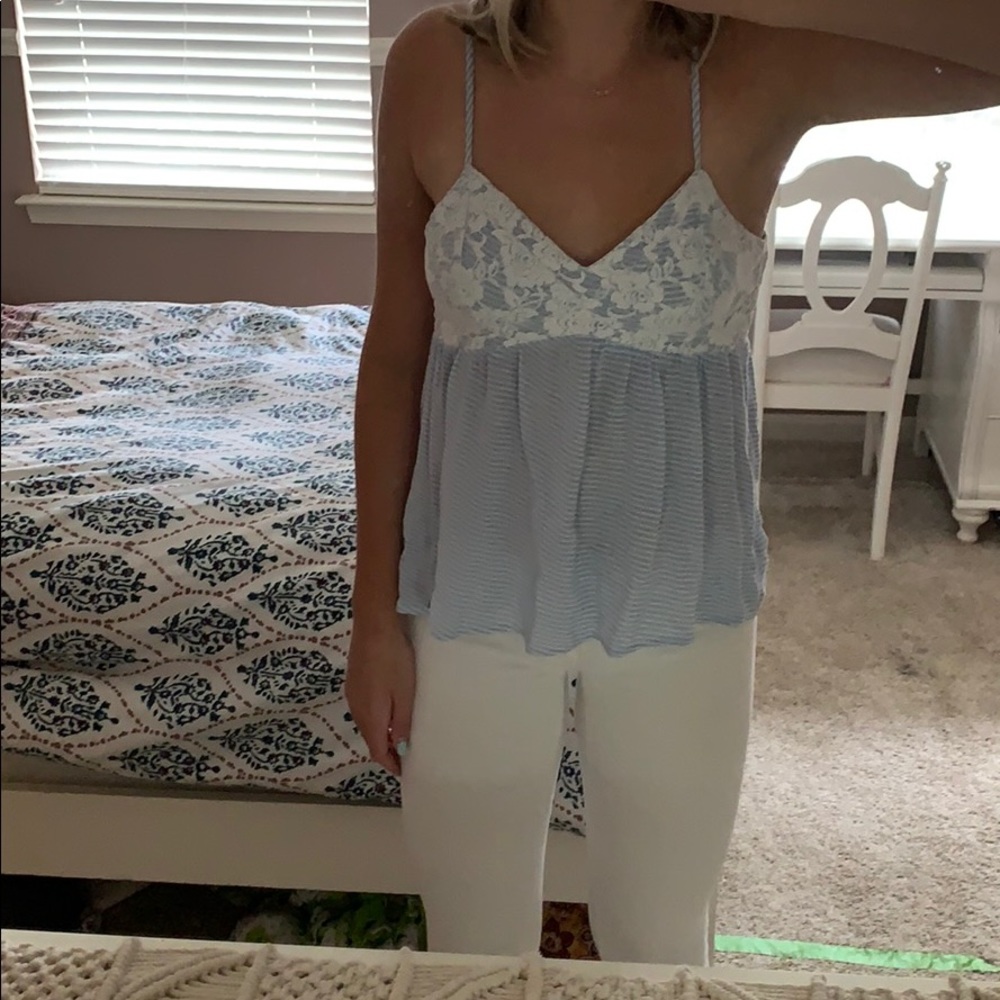 Baby Blue Striped Cross Back Tank